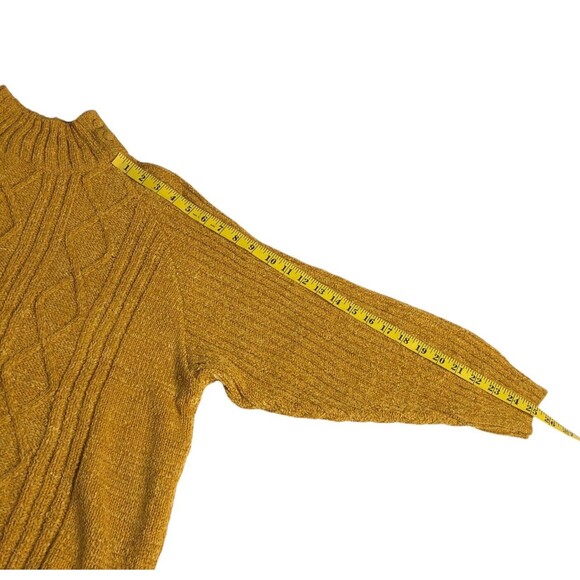 Vintage Bugia Sweater L Yellow Fisherman Cable Knit Wool Blend Mock Neck Italy - Picture 15 of 16